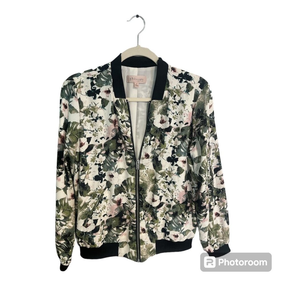 Women's Philosophy Republic Clothing Floral Bomber Zipper Jacket Size Small